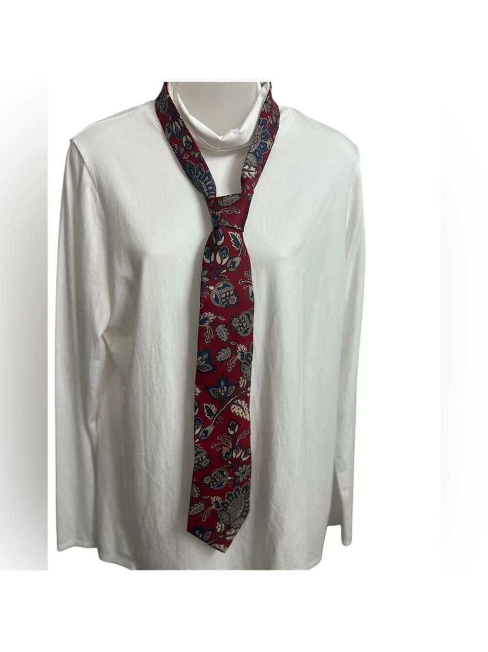 Salvatori Blue Red 100% Silk Tie Floral Flowers Made in USA